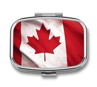 Canadian Flag Pill Case for Travel, Rectangle Metal Pill Organizer with 2 Compartments, Portable Daily Medicine Box for Purse, Wallet