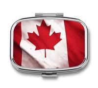 Canadian Flag Pill Organizer Container for Travel, Metal 2 Compartment Square Pill Case, Portable Mini Medicine Box Pill Storage Case for Purse Pocket, Supplement Storage