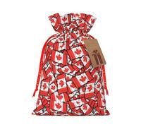 Canadian flag print Christmas bag, drawstring sack, with kraft paper label, lightweight and fashionable
