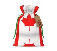 Canadian Flag Print Christmas Drawstring Holiday Candy Bag Xmas Sacks Reusable Wrapping Bags Party Favor