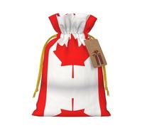 Canadian Flag Print Christmas Drawstring Holiday Candy Bag Xmas Sacks Reusable Wrapping Bags Party Favor