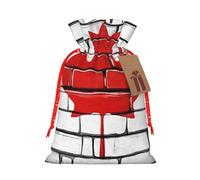 (Canadian flag) Print Christmas New Year Candy Gift Bag, Red Xmas Ribbon Drawstring Bags for Kids Xmas Holiday Eve Presents M Size