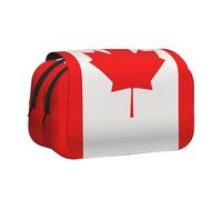 Canadian Flag Print Double Clamshell Pen Case, Zipper Pockets, Large Capacity For Art Supplies & Travel