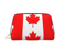 Canadian Flag Print Leather Cosmetic Pouch, Leather Makeup Bag for Purse with Top Zip Closure Stylish Toiletry Bag