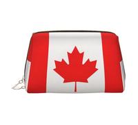Canadian Flag Print Leather Cosmetic Pouch, Leather Makeup Bag for Purse with Top Zip Closure Stylish Toiletry Bag