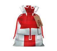 Canadian flag Printed Christmas Drawstring Bags Reusable Bag for Christmas Party Xmas Gift Wrapping, Red Ribbon, S