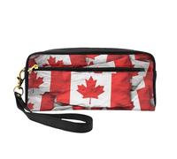 Canadian Flag Printed Leather Makeup Bags with Wrist Strap Portable Travel Toiletry Bag Cosmetic Organizer Bag for Women