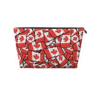 Canadian Flag Printed Leather Travel Toiletry Makeup Bag with Silver Zipper for Women on the Go