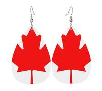 Canadian flag Printed Water Drop Earrings, Lightweight Leather Teardrop Dangle for Date and Party