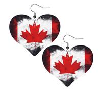Canadian flag Prints Leather Heart earrings Pendant Stylish and light Lightweight Dangle for Women Girls, One Size, Leather, No Gemstone