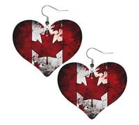 Canadian flag Prints Leather Heart earrings Pendant Stylish and light Lightweight Dangle for Women Girls, One Size, Leather, No Gemstone