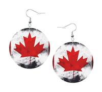 Canadian Flag Prints Leather Round Earrings Pendant Stylish And Light Lightweight Dangle For Women Girls, One Size, Leather, No Gemstone