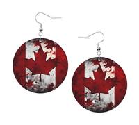 Canadian Flag Prints Leather Round Earrings Pendant Stylish And Light Lightweight Dangle For Women Girls, One Size, Leather, No Gemstone