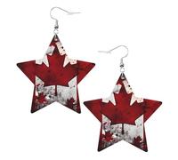 Canadian flag Prints Leather star earrings Pendant Stylish and light Lightweight Dangle for Women Girls, One Size, Leather, No Gemstone