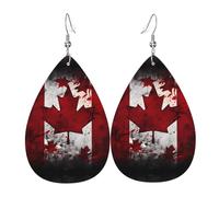 Canadian flag Prints Leather Teardrop earrings Pendant Stylish and light Lightweight Dangle for Women Girls, One Size, Leather, No Gemstone