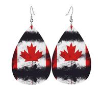 Canadian flag Prints Leather Teardrop earrings Pendant Stylish and light Lightweight Dangle for Women Girls, One Size, Leather, No Gemstone