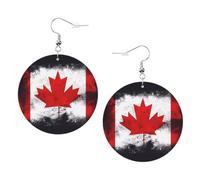 Canadian flag Round Leather Earrings White, Double-Side Printed Drop Dangle Jewelry for Women, for Festival Party Gift