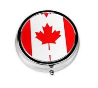 Canadian Flag Round mini Pill Box, Lightweight and Portable, with 3 Plastic Inserts, Suitable for Carrying in Pockets or Wallets.