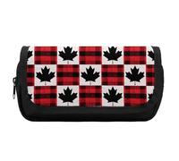 Canadian Flag Scottish Tartan Plaid Checkered Cute Double Pencil Case Large Capacity Portable Pen Pouch with Zippered