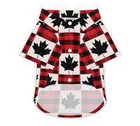 Canadian Flag Scottish Tartan Plaid Checkered Cute Pet T-Shirt Breathable Button Crew Neck Shirt for Cats Dog Clothes Outdoor Apparel Outfit