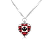 Canadian Flag Scottish Tartan Plaid Checkered Cute Pet Urn Necklace Cremation Jewelry for Ashes Heart-shaped Pendants for Dog Cat Lover