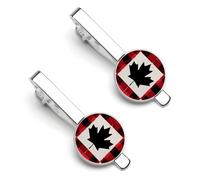 Canadian Flag Scottish Tartan Plaid Checkered Novelty Tie Clips for Men Trendy Necktie Bar Pins Holder Wedding Birthday Gift