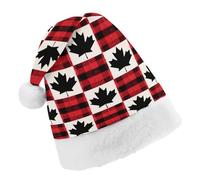 Canadian Flag Scottish Tartan Plaid Checkered Trendy Christmas Hat Soft Breathable Xmas Beanie Santa Headwear for New Year Party