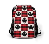 Canadian Flag Scottish Tartan Plaid Checkered Trendy Drawstring Backpack with Shoes Compartment Gym Bag Beach Cinch for Women Men