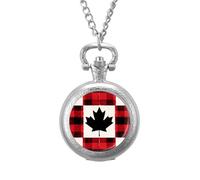Canadian Flag Scottish Tartan Plaid Checkered Vintage Pocket Watches Roman Numerals Quaretz Watch with Chain Christmas Birthday Gifts Silver-Style
