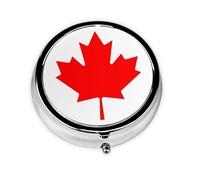 Canadian Flag Take-Along Pill Box, Portable Round Pill Box, fits in Your Purse Pocket Lightweight 3 Compartment Pill Box,