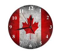 Canadian Flag Wall Clock Maple Leaf Antique Plant Country Freedom Symbol Vintage Round Clocks Wall Decorative Silent No Ticking 10 inch 25cm PVC Rustic Modern for Bedroom