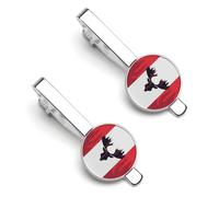 Canadian Flag with Moose Head Tie Clips for Men Classic Necktie Tie Bar 2 Pack Clasp Clips Gifts for Anniversary Business