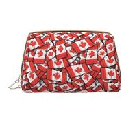 Canadian Flag Zipper Closure Leather Portable Waterproof Cosmetic Bag for Home Travel to Organize Toiletries Sundries