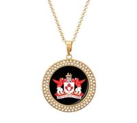 Canadian Heraldi Coat of Arms Novelty Necklace Round Pendant Diamond Jewelry Gifts For Men Women Golden-style-18