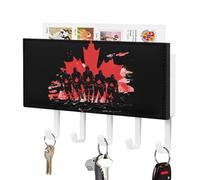 Canadian Ice Hockey Player Vintage Maple Leaf Key Holder Wall Mounted Key Rack Organizer with 5 Hooks