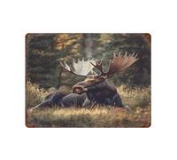 Canadian Moose in Forests Decorative Signs Metal Art Plaques with Rust Vintage Horizontal Tin Plate for Home Farm Yard 11.8"x15.7"