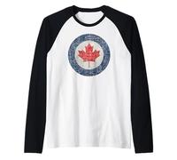 Canadian Roundel Emblem in Grungy Style Raglan Baseball Tee
