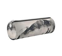 Canadian Smokey Mountain Cliff Leather Pencil Case Pencil Pouch Cute Zippered Pen Case for Work & Office Silver