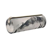 Canadian Smokey Mountain Cliff Leather Pencil Case Pencil Pouch Cute Zippered Pen Case for Work & Office Gold