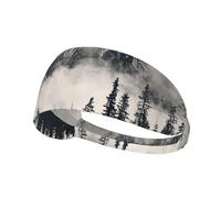 Canadian Smokey Mountain Cliff Print Non-Slip Elastic Running Headband, Sweat Absorbing Stretchy Hair Bands For Gym Yoga, Soft Skin-Friendly Foldable Workout Headband