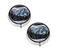 Canadian Smokey Mountain Cliff Print Pill Box 3 Compartment Medicine Pill Case,Portable for Pocket Or Purse Pill Organizer Decorative Metal Medicine Vitamin Organizer Unique Gift
