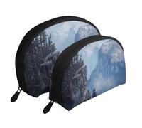 Canadian Smokey Mountain Cliff Print Small Purses 2Pcs Portable Coin Purse Makeup Bag Soft Vacation Pouch Change Holder Wallet with Zipper Portable for Shopping Travel Party Cosmetic Bag