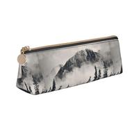 Canadian Smokey Mountain Cliff Print Triangle Pencil Case Leather Pen Pouch Cosmetics Bags Desk Stationery Organizer Box Holder For Office Women Men