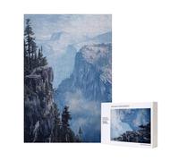 Canadian Smokey Mountain Cliff Printed Jigsaw Puzzle with Storage Box, Wooden Puzzle for Adults and Kids, 300 Pieces Family Fun Decorative Game