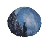 Canadian Smokey Mountain Cliff Printed Shower Cap Reusable Bath Cap Women Waterproof Double Layer Bath Hair Caps, Keeps Hair Dry, Fits All Head