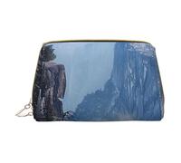Canadian Smokey Mountain Cliff Printed Small Makeup Bag Portable Leather Make up Bag Travel Zipper Cosmetic Bags Organizer for Women