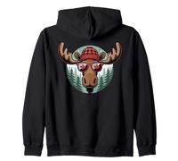 Canadian Style Moose Wearing Sunglasses And Plaid Hat Zip Hoodie