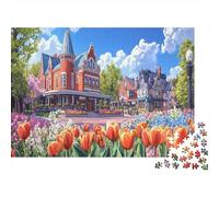 Canadian Town,Puzzles Tulip Gemusterte Nachhaltige Puzzles Für Erwachsene Hochwertige Holzspielpuzzles 1000pcs (75x50cm)