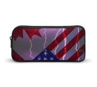 Canadian U.S.A Flag Thunderbolt Large Pencil Case Pouch Multifunctional Office Storage Pocket Makeup Bag with Zipper
