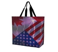 Canadian U.S.A Flag Thunderbolt Lightweight Large Shopping Bag with Inside Pocket Reusable Grocery Bags Foldable Shoulder Handbag